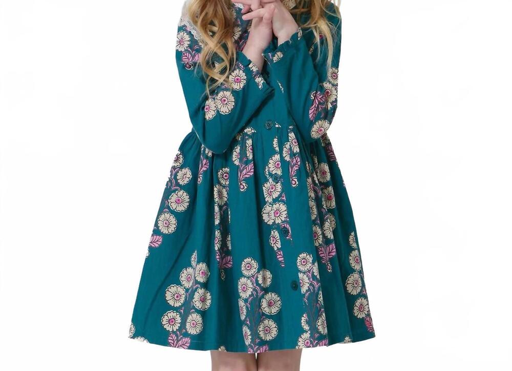 NEW PINK CHICKEN autumn dress in evergreen buttercup floral